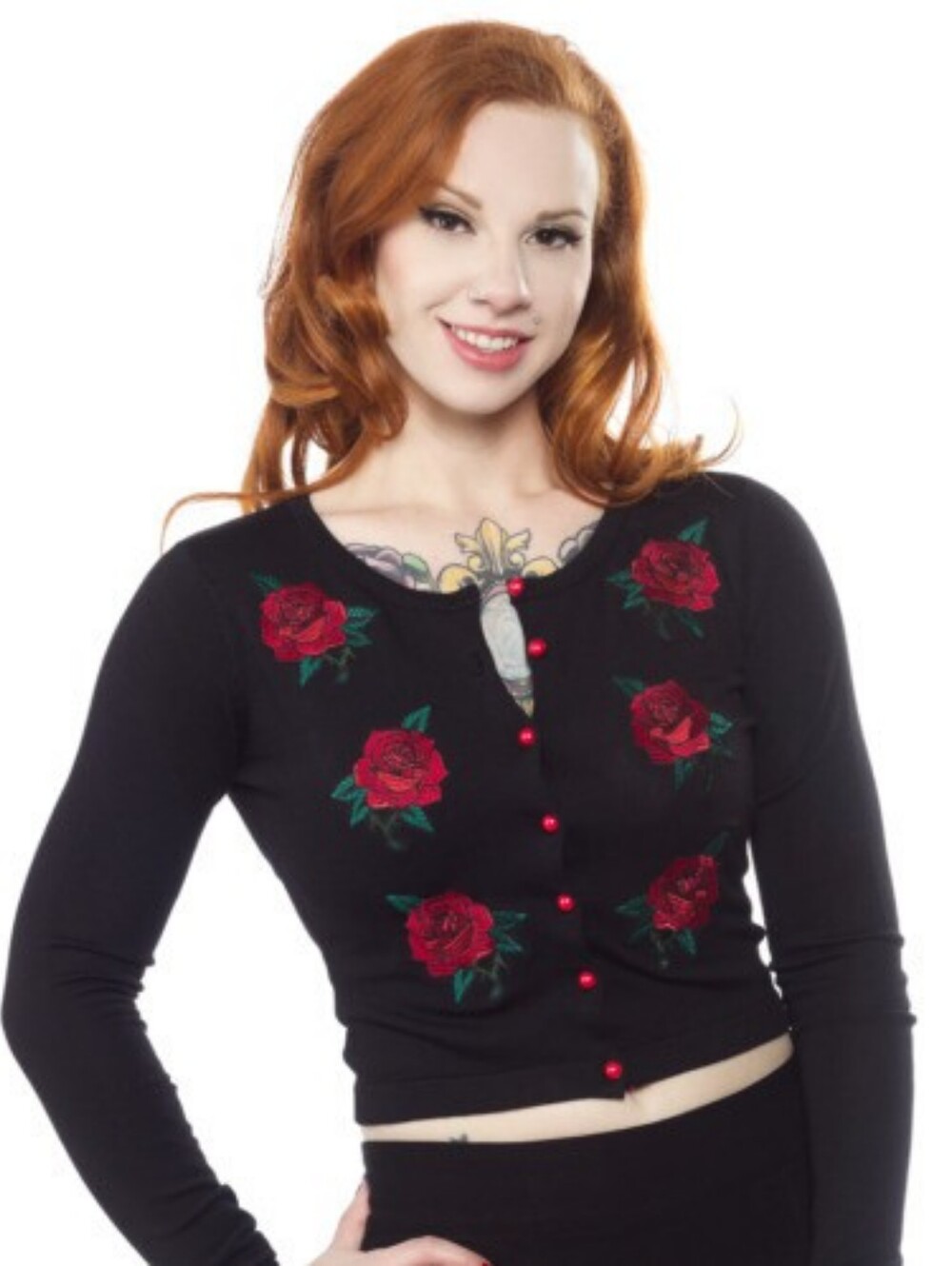 Sourpuss Black Cardigan with Red Rose Embroidery, Size 2x GUC